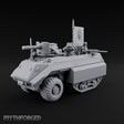 Saber Out, Skull Flying Human Officer and Gas-Masked Crew in Armoured Half-Track with Rotary Cannon — Command Transport