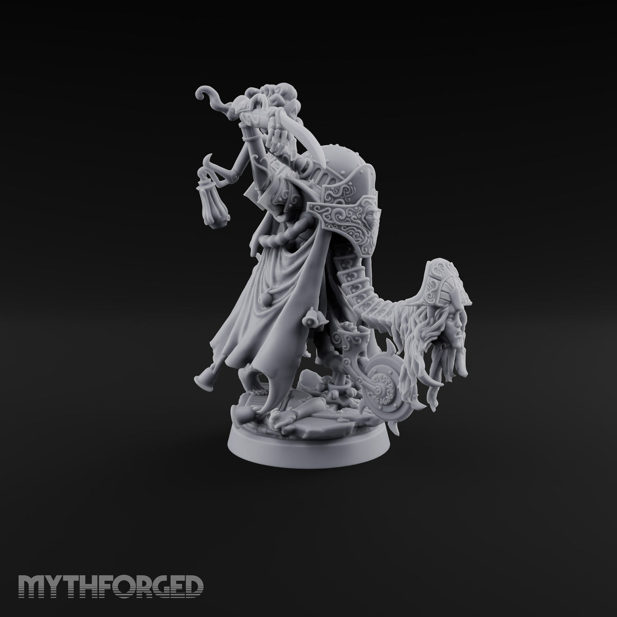 Taking Its Bow in Brass Warforged Ornate Multi-Armed Automaton with Curved Blade and Lantern