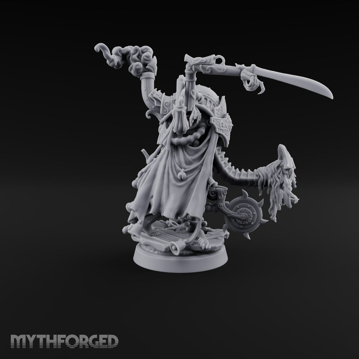 Taking Its Bow in Brass Warforged Ornate Multi-Armed Automaton with Curved Blade and Lantern