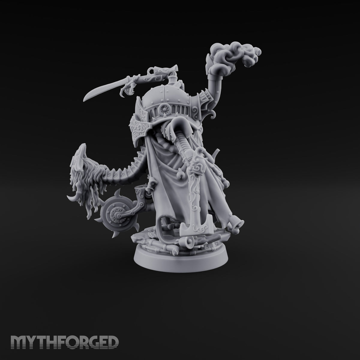 Taking Its Bow in Brass Warforged Ornate Multi-Armed Automaton with Curved Blade and Lantern