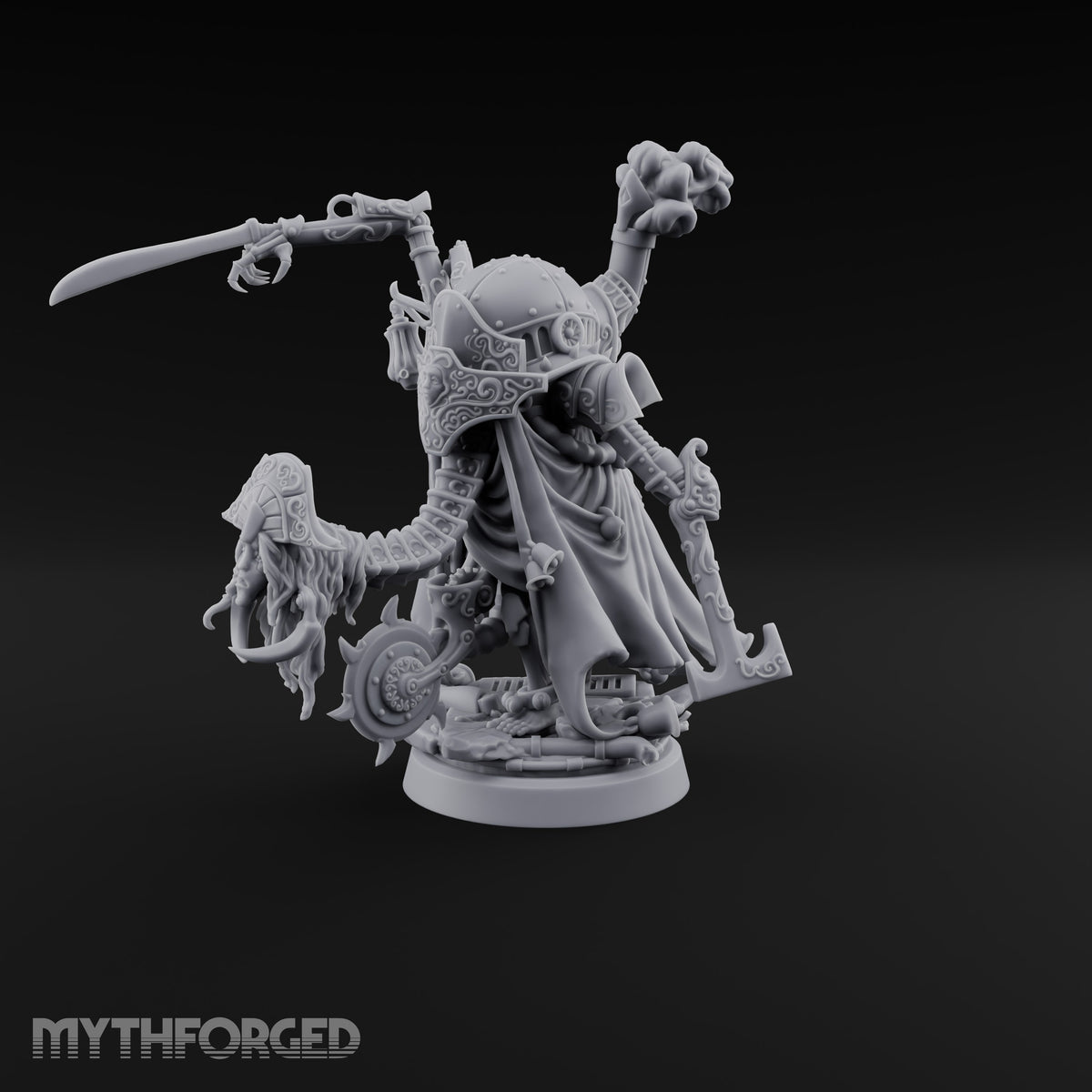 Taking Its Bow in Brass Warforged Ornate Multi-Armed Automaton with Curved Blade and Lantern