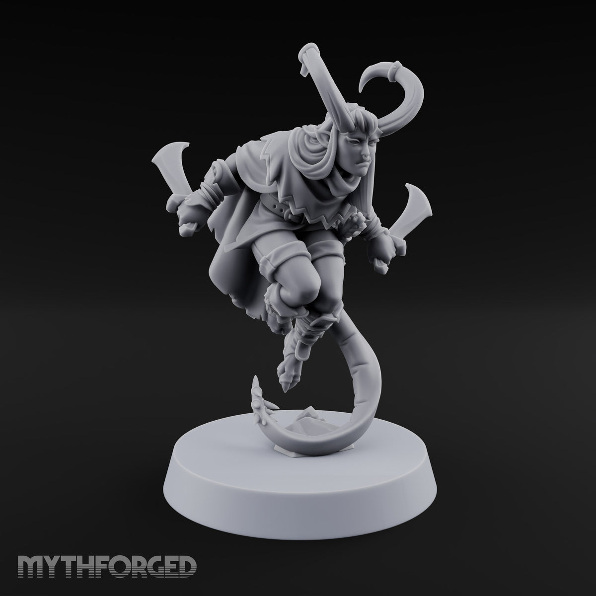 Tail Coiled, Bow Drawn Tiefling Rogue with Shortbow — Daggers