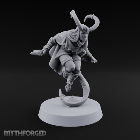 Tail Coiled, Bow Drawn Tiefling Rogue with Shortbow — Knives