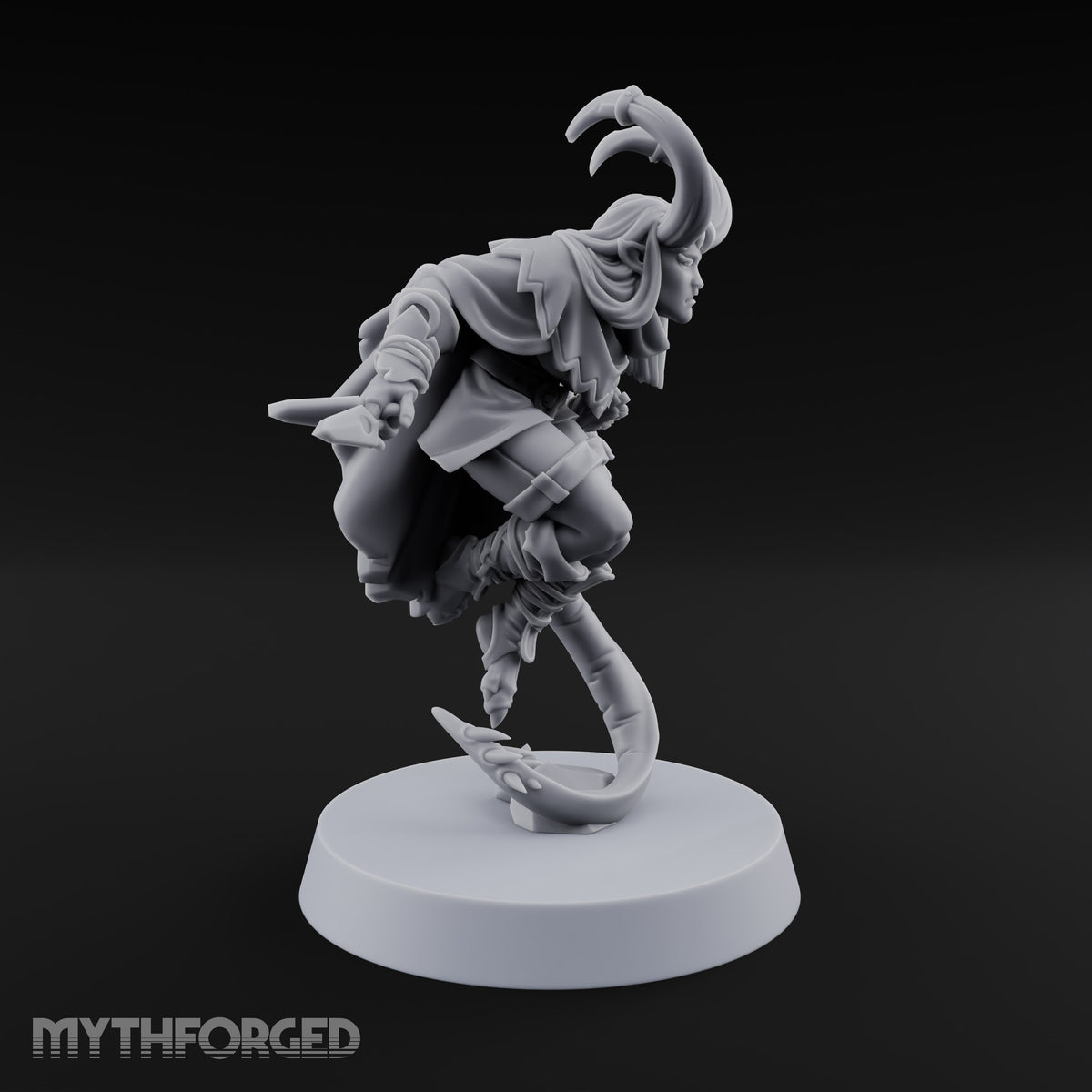 Tail Coiled, Bow Drawn Tiefling Rogue with Shortbow — Knives