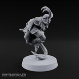 Tail Coiled, Bow Drawn Tiefling Rogue with Shortbow — Knives