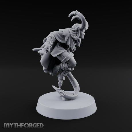 Tail Coiled, Bow Drawn Tiefling Rogue with Shortbow — Knives