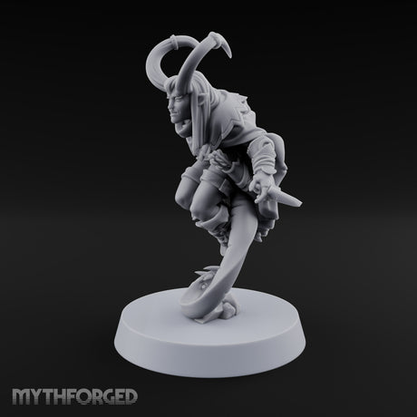 Tail Coiled, Bow Drawn Tiefling Rogue with Shortbow — Knives