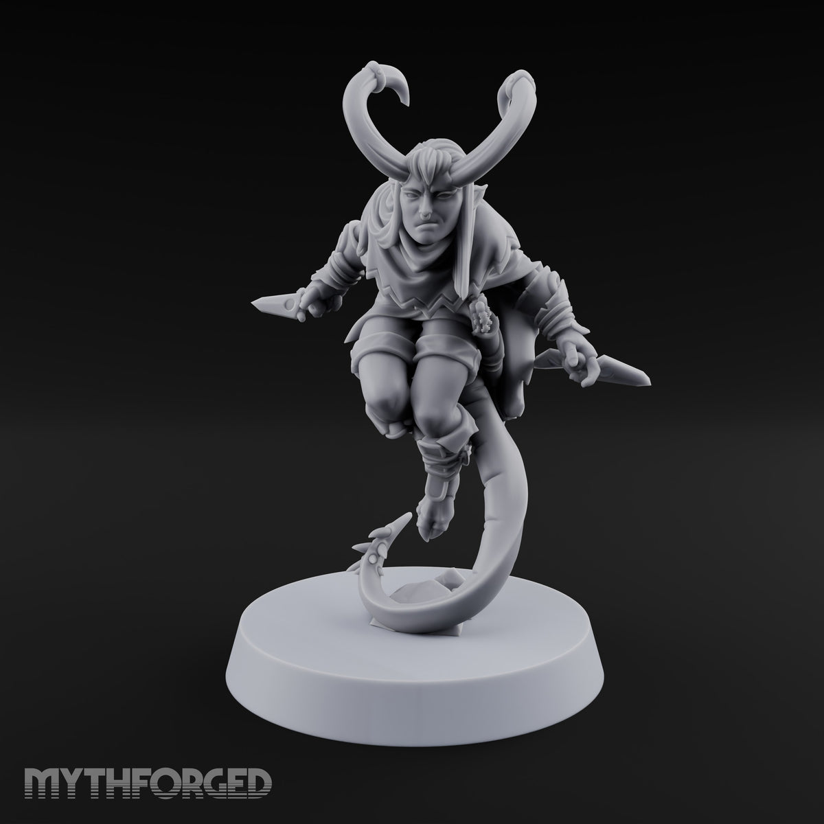 Tail Coiled, Bow Drawn Tiefling Rogue with Shortbow — Knives