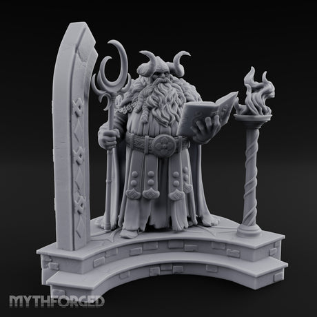 Tome Reading Staff Bearing Dwarf High Priest Miniature for Dungeons and Dragons, Pathfinder or other TTRPGs