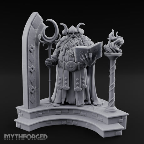 Tome Reading Staff Bearing Dwarf High Priest Miniature for Dungeons and Dragons, Pathfinder or other TTRPGs