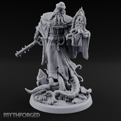 Tome Reading Staff Wielding Deep One Bishop C Miniature for Dungeons and Dragons, Pathfinder or other TTRPGs