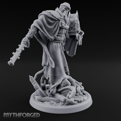 Tome Reading Staff Wielding Deep One Bishop C Miniature for Dungeons and Dragons, Pathfinder or other TTRPGs