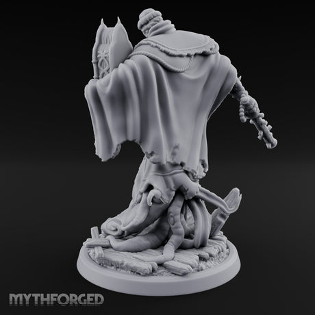 Tome Reading Staff Wielding Deep One Bishop C Miniature for Dungeons and Dragons, Pathfinder or other TTRPGs