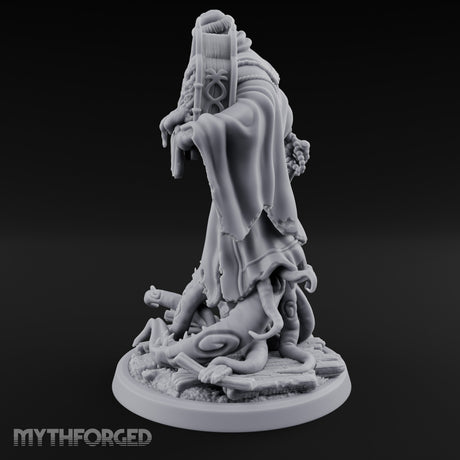 Tome Reading Staff Wielding Deep One Bishop C Miniature for Dungeons and Dragons, Pathfinder or other TTRPGs
