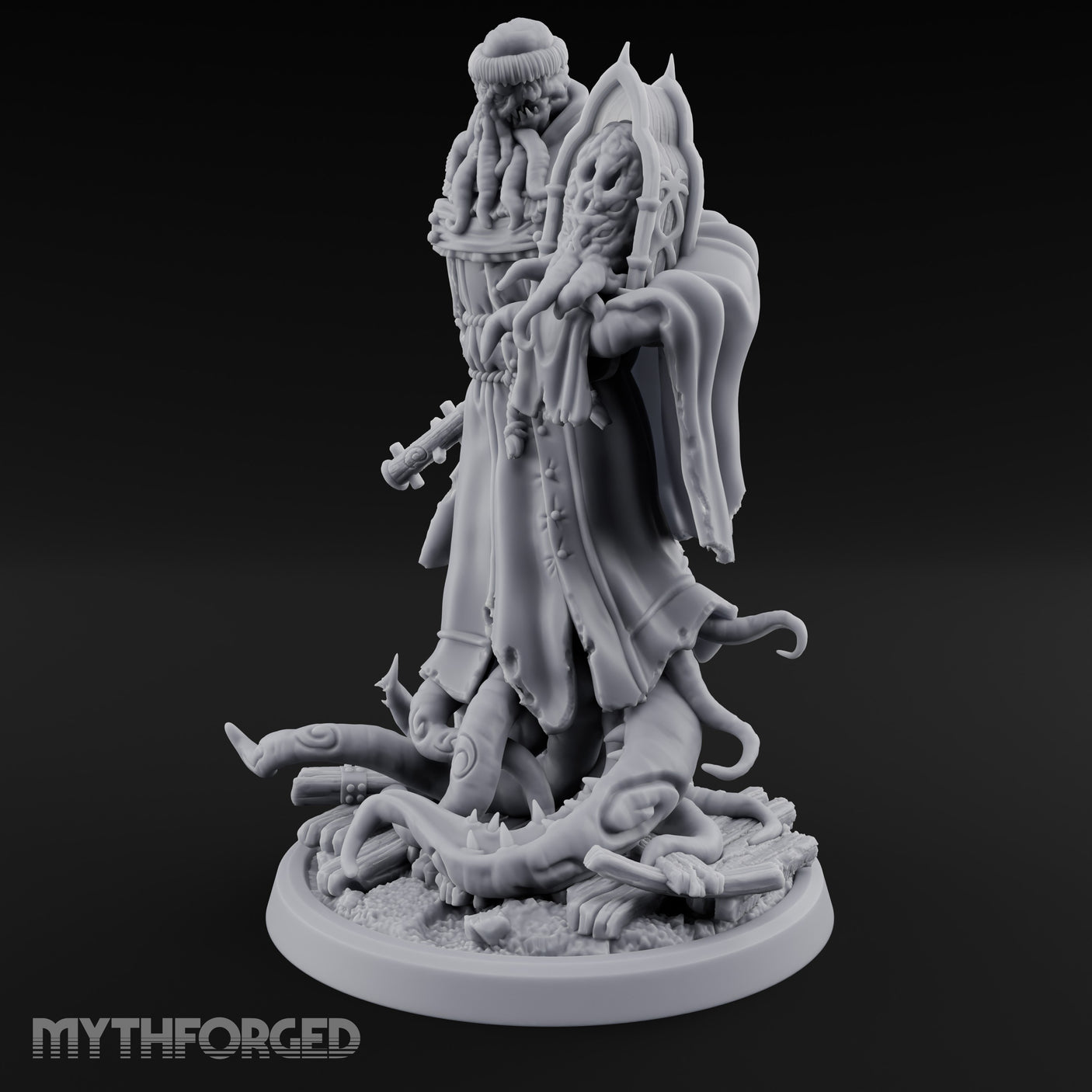 Tome Reading Staff Wielding Deep One Bishop C Miniature for Dungeons and Dragons, Pathfinder or other TTRPGs