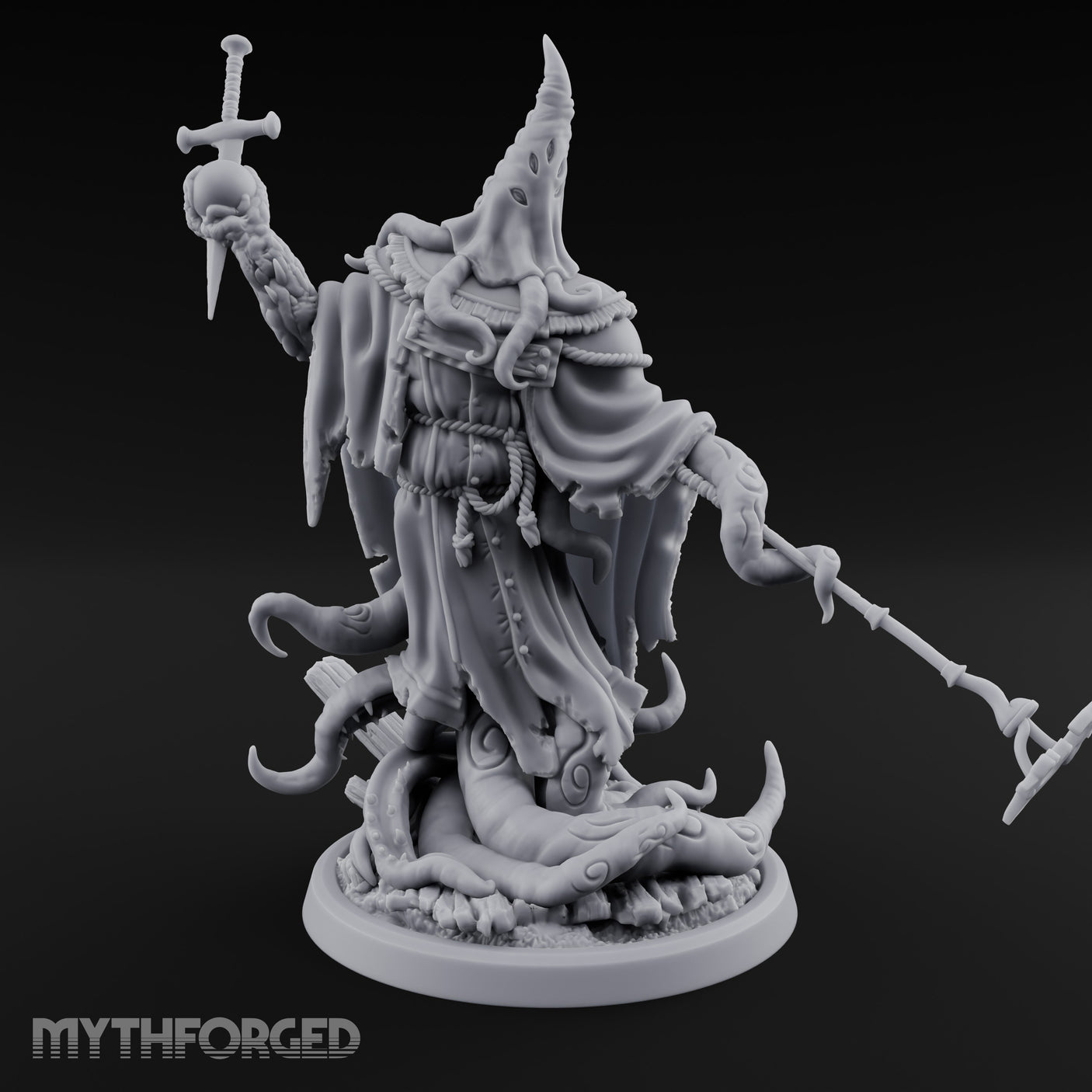 Tome Reading Staff Wielding Deep One Bishop D Miniature for Dungeons and Dragons, Pathfinder or other TTRPGs