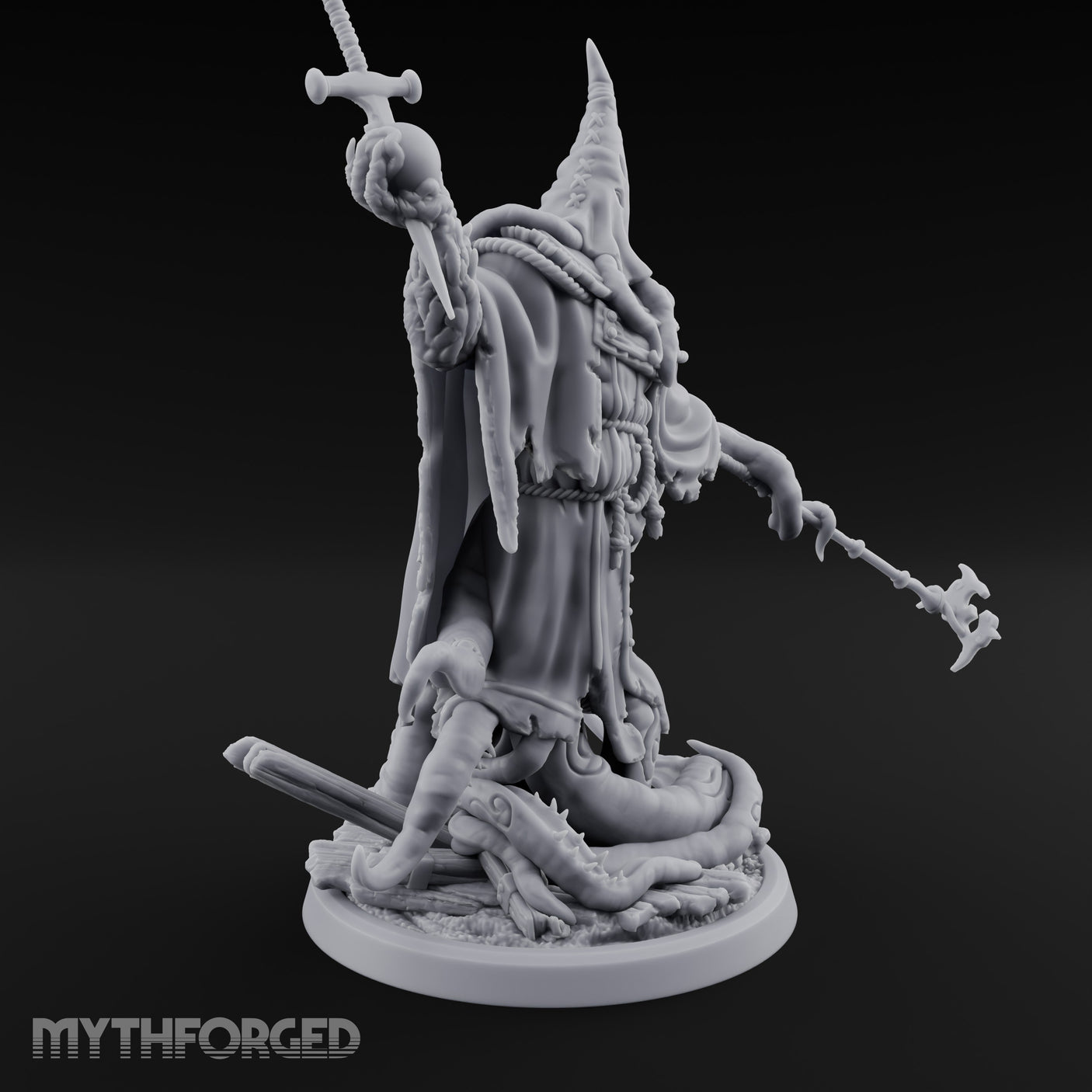 Tome Reading Staff Wielding Deep One Bishop D Miniature for Dungeons and Dragons, Pathfinder or other TTRPGs
