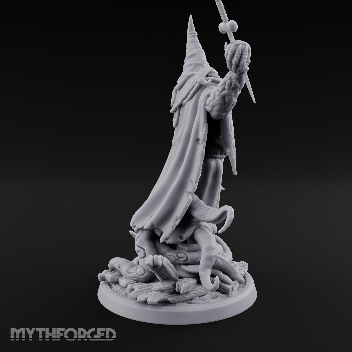 Tome Reading Staff Wielding Deep One Bishop D Miniature for Dungeons and Dragons, Pathfinder or other TTRPGs