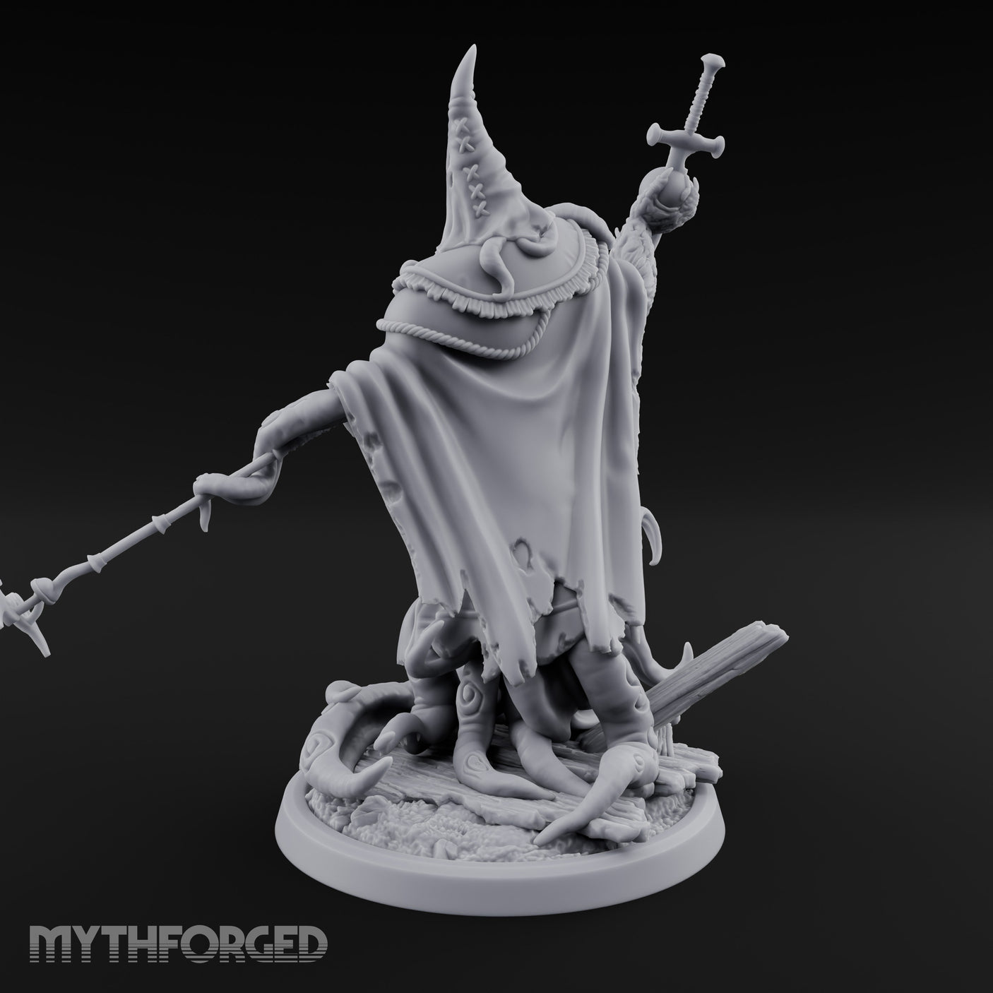 Tome Reading Staff Wielding Deep One Bishop D Miniature for Dungeons and Dragons, Pathfinder or other TTRPGs