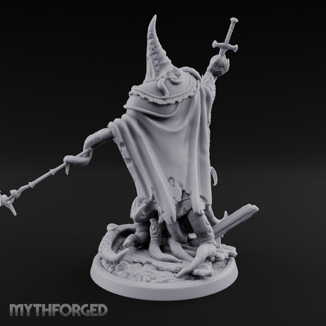 Tome Reading Staff Wielding Deep One Bishop D Miniature for Dungeons and Dragons, Pathfinder or other TTRPGs