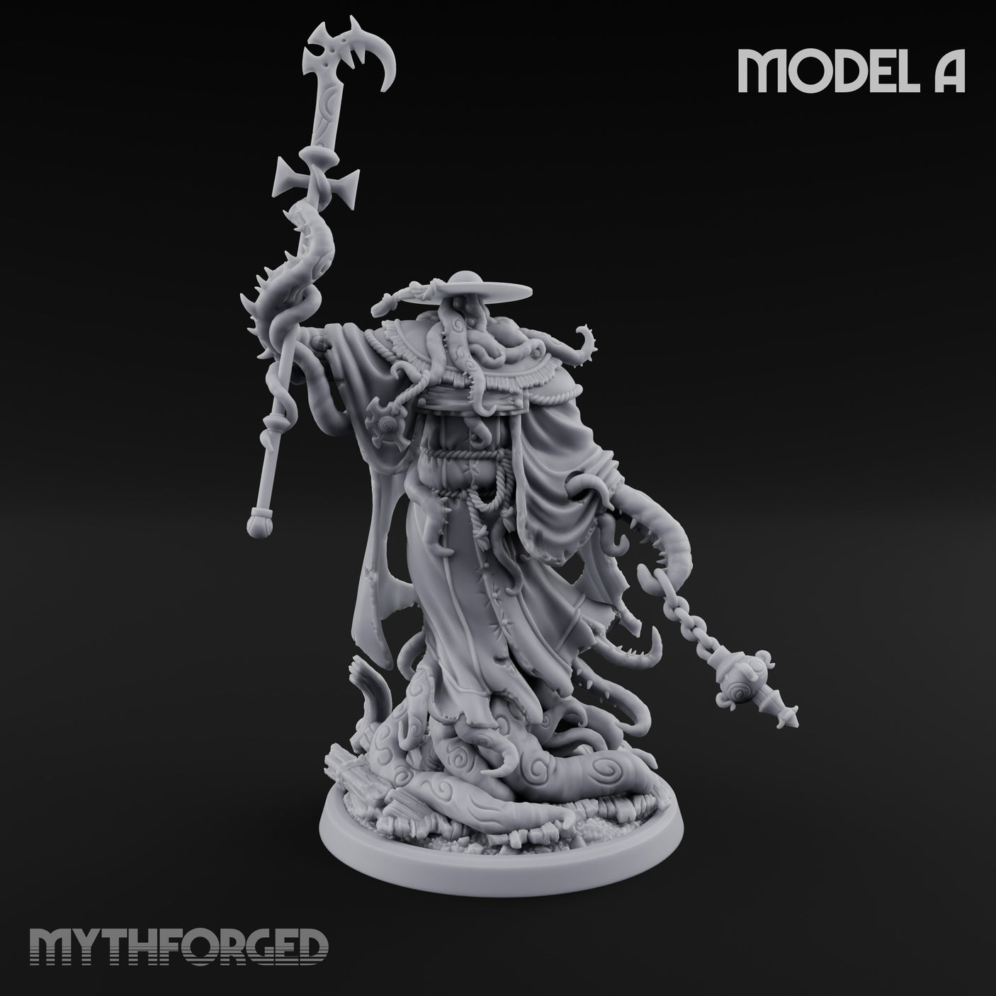 Tome Reading Staff Wielding Deep One Bishops Miniature for Dungeons and Dragons, Pathfinder or other TTRPGs