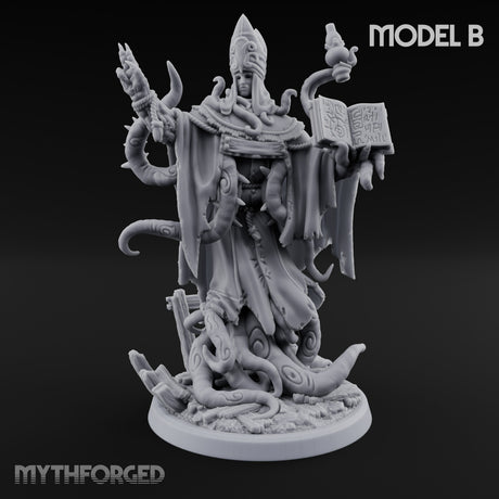 Tome Reading Staff Wielding Deep One Bishops Miniature for Dungeons and Dragons, Pathfinder or other TTRPGs