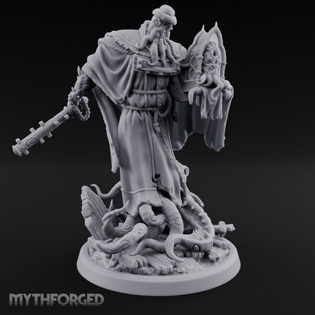 Tome Reading Staff Wielding Deep One Bishops Miniature for Dungeons and Dragons, Pathfinder or other TTRPGs