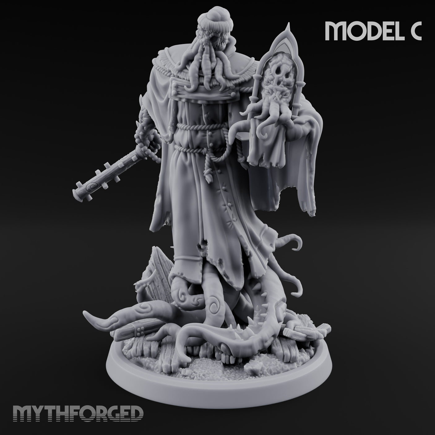 Tome Reading Staff Wielding Deep One Bishops Miniature for Dungeons and Dragons, Pathfinder or other TTRPGs