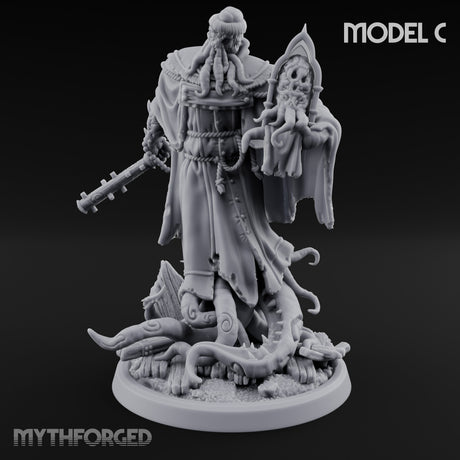 Tome Reading Staff Wielding Deep One Bishops Miniature for Dungeons and Dragons, Pathfinder or other TTRPGs
