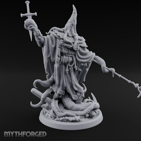 Tome Reading Staff Wielding Deep One Bishops Miniature for Dungeons and Dragons, Pathfinder or other TTRPGs