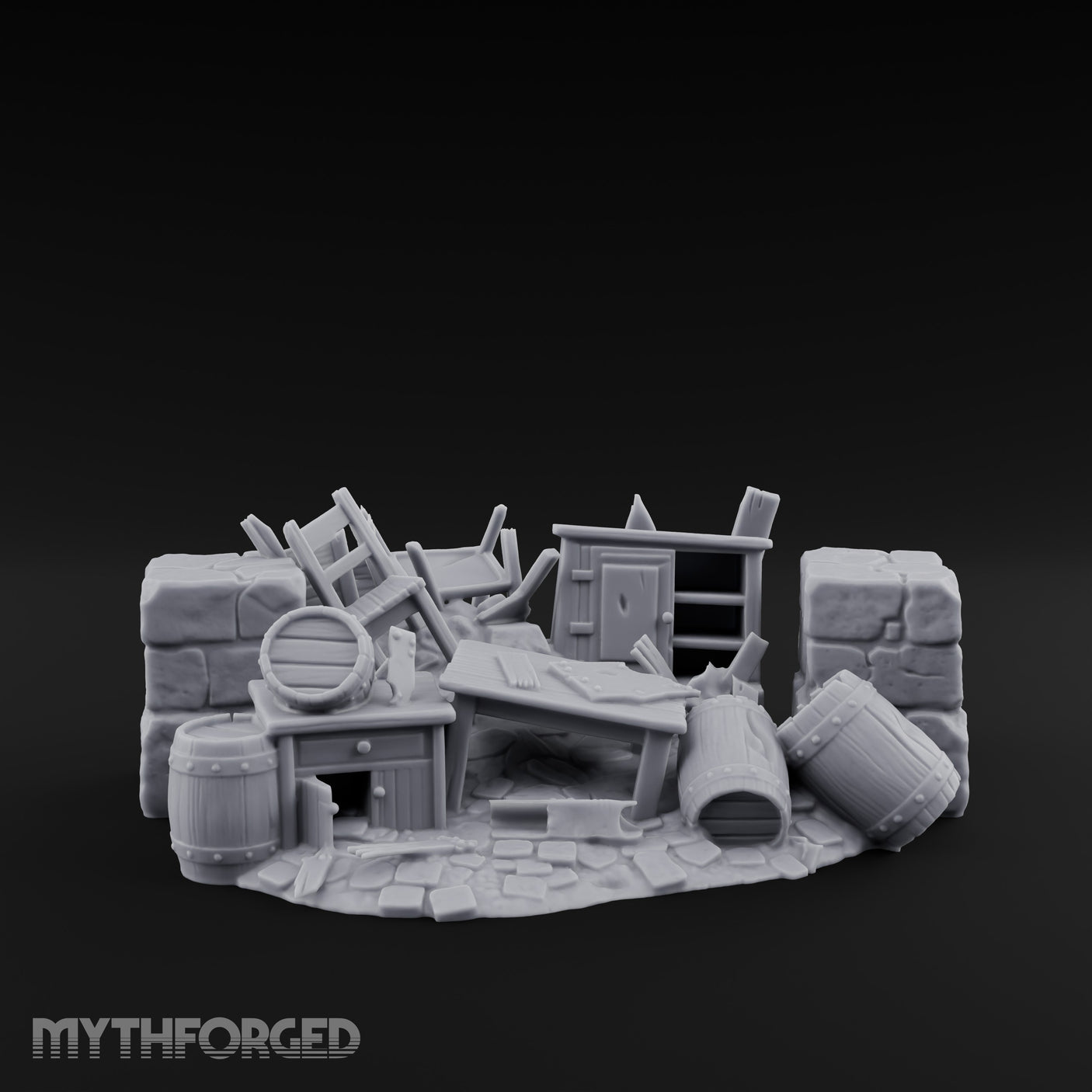 Toppled Chair-Strewn Tavern Wreckage Pile Miniature for Dungeons and Dragons, Pathfinder or other TTRPGs