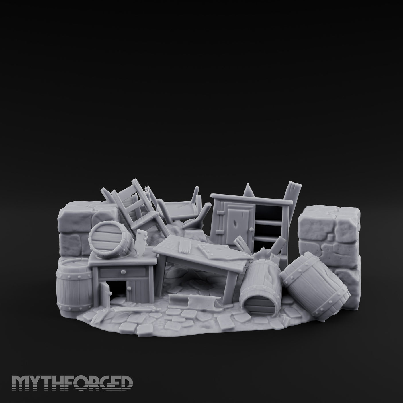 Toppled Chair-Strewn Tavern Wreckage Pile Miniature for Dungeons and Dragons, Pathfinder or other TTRPGs