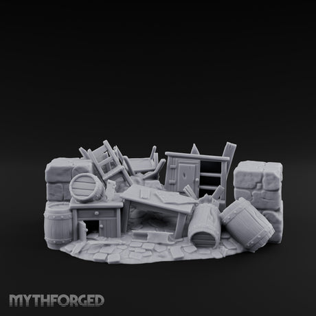 Toppled Chair-Strewn Tavern Wreckage Pile Miniature for Dungeons and Dragons, Pathfinder or other TTRPGs
