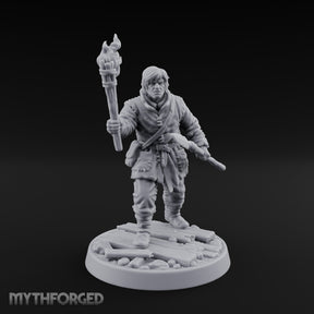 Torch Aloft Rifle Gripping Human Watchman Miniature for Dungeons and Dragons, Pathfinder or other TTRPGs