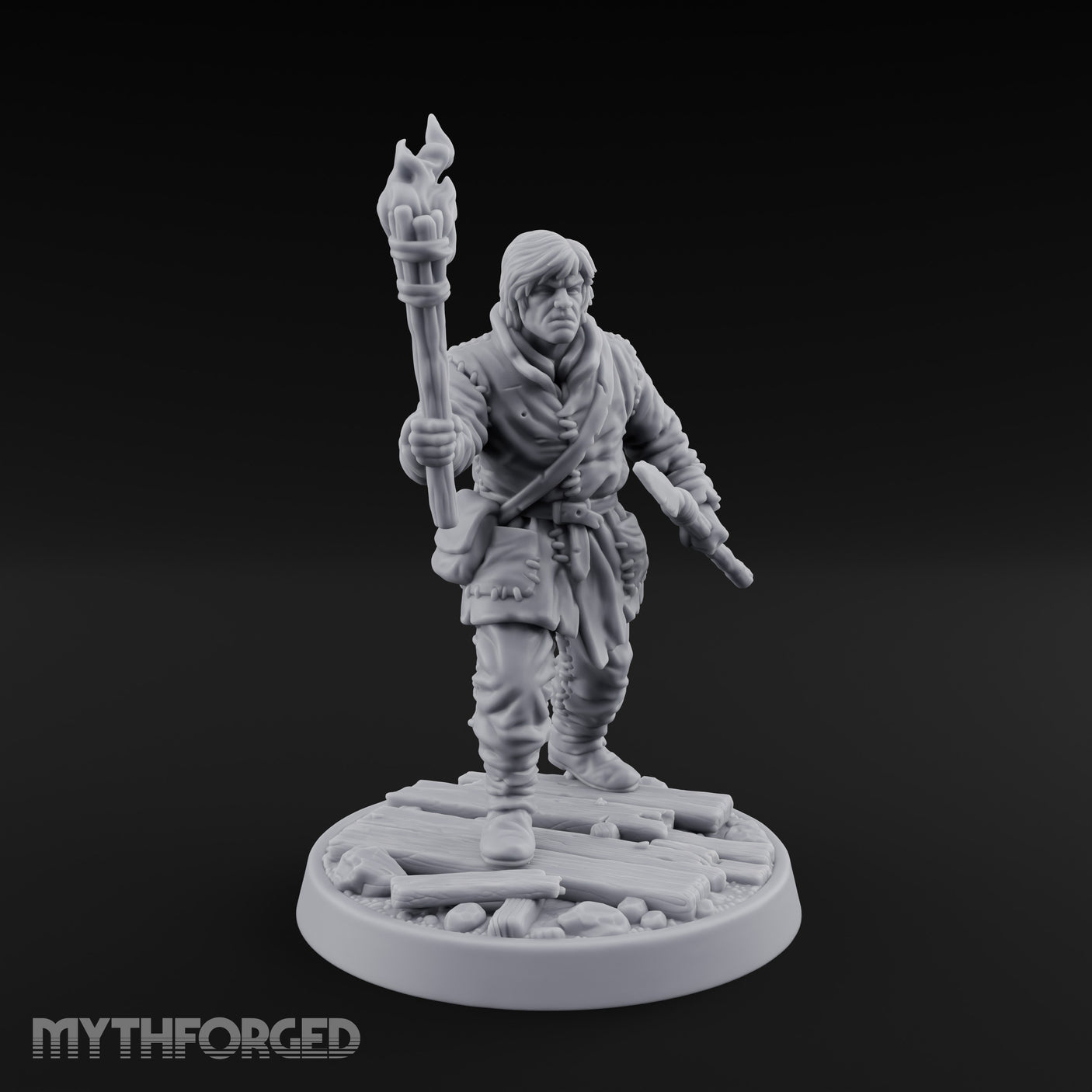 Torch Aloft Rifle Gripping Human Watchman Miniature for Dungeons and Dragons, Pathfinder or other TTRPGs