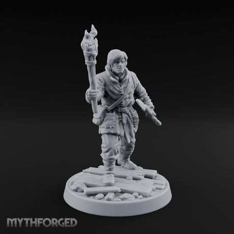 Torch Aloft Rifle Gripping Human Watchman Miniature for Dungeons and Dragons, Pathfinder or other TTRPGs