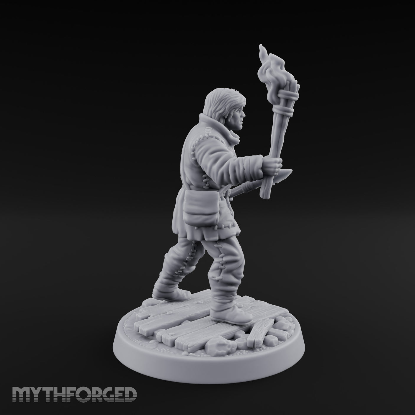 Torch Aloft Rifle Gripping Human Watchman Miniature for Dungeons and Dragons, Pathfinder or other TTRPGs