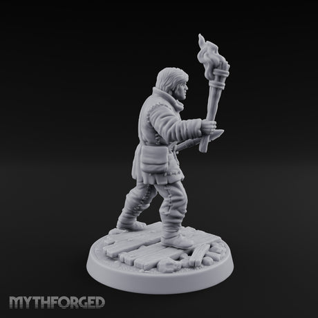 Torch Aloft Rifle Gripping Human Watchman Miniature for Dungeons and Dragons, Pathfinder or other TTRPGs