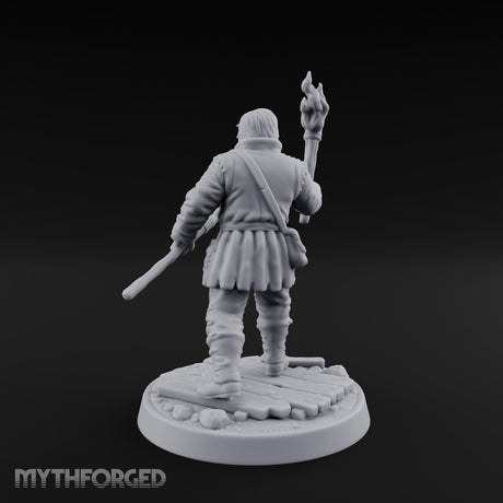 Torch Aloft Rifle Gripping Human Watchman Miniature for Dungeons and Dragons, Pathfinder or other TTRPGs