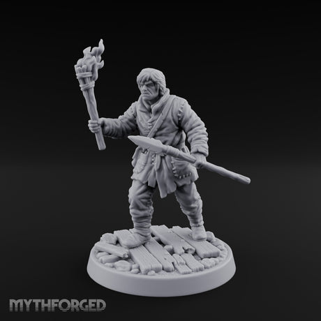 Torch Aloft Rifle Gripping Human Watchman Miniature for Dungeons and Dragons, Pathfinder or other TTRPGs