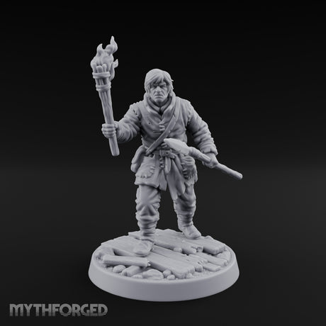 Torch Aloft Rifle Gripping Human Watchman Miniature for Dungeons and Dragons, Pathfinder or other TTRPGs