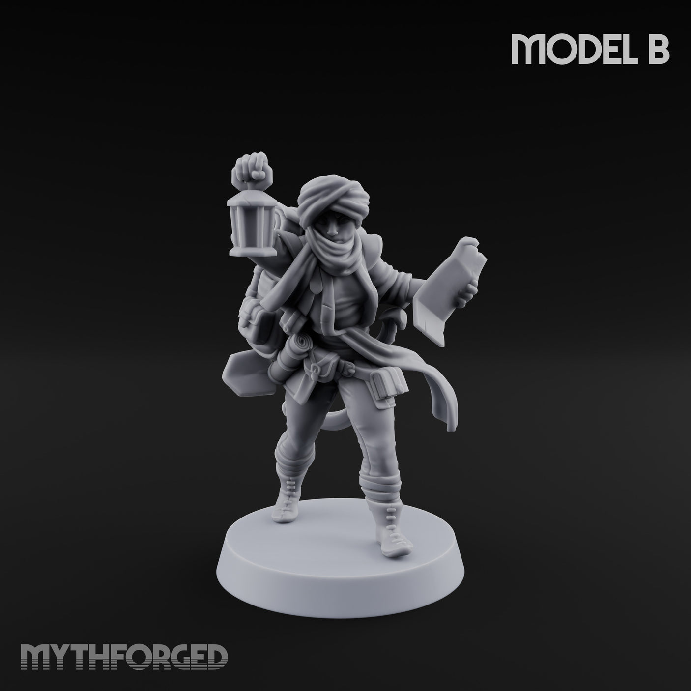 Torch And Map Bearing Tomb Raider B Miniature for Dungeons and Dragons, Pathfinder or other TTRPGs