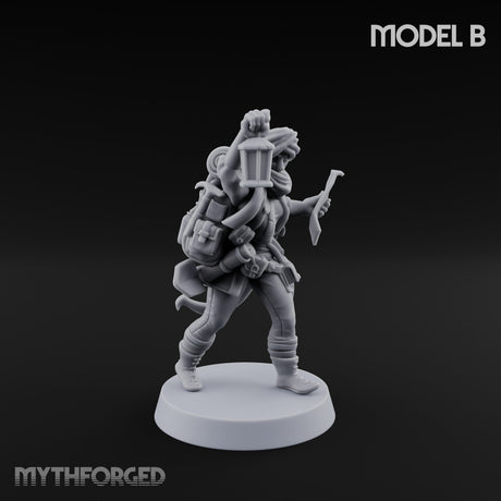 Torch And Map Bearing Tomb Raider B Miniature for Dungeons and Dragons, Pathfinder or other TTRPGs