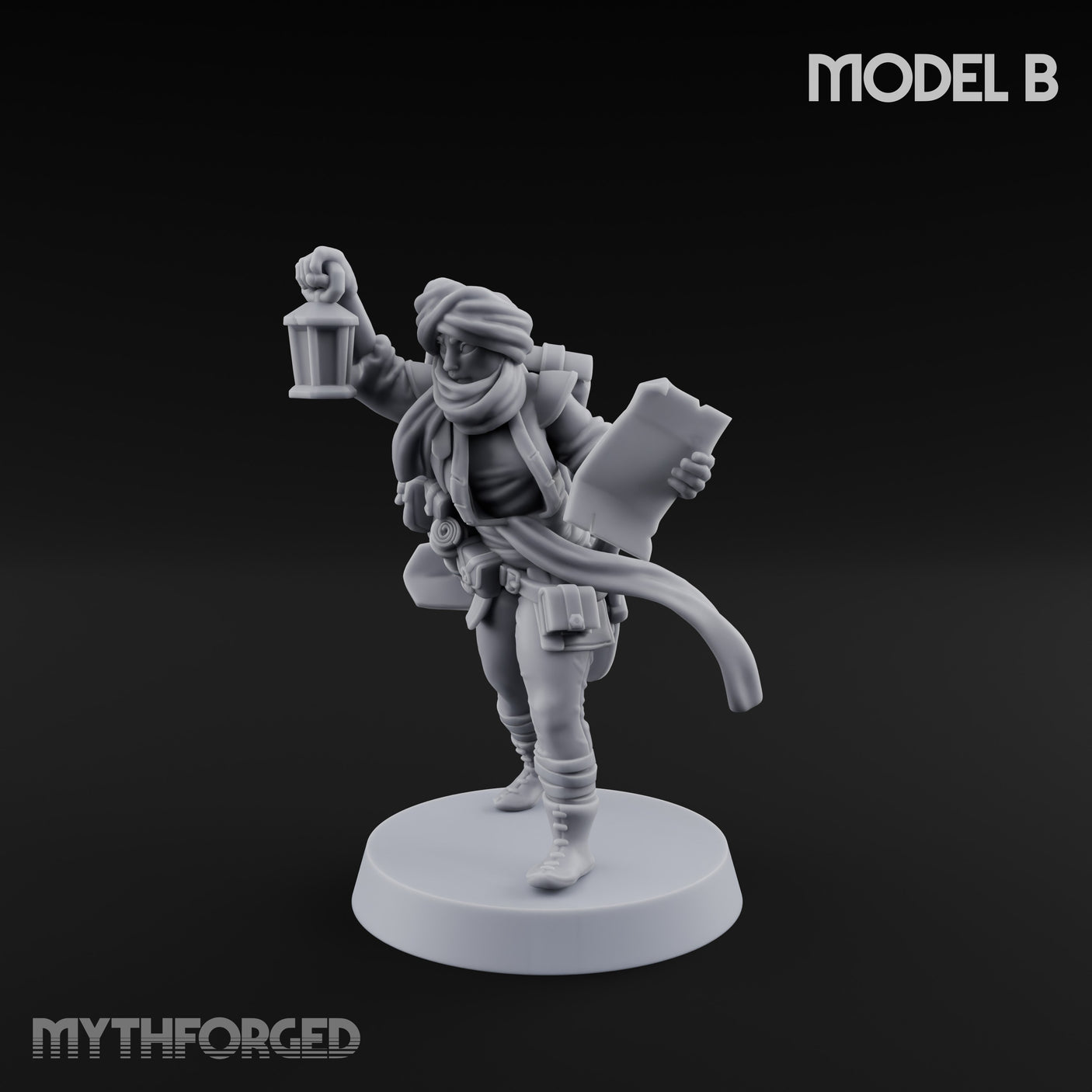 Torch And Map Bearing Tomb Raider B Miniature for Dungeons and Dragons, Pathfinder or other TTRPGs