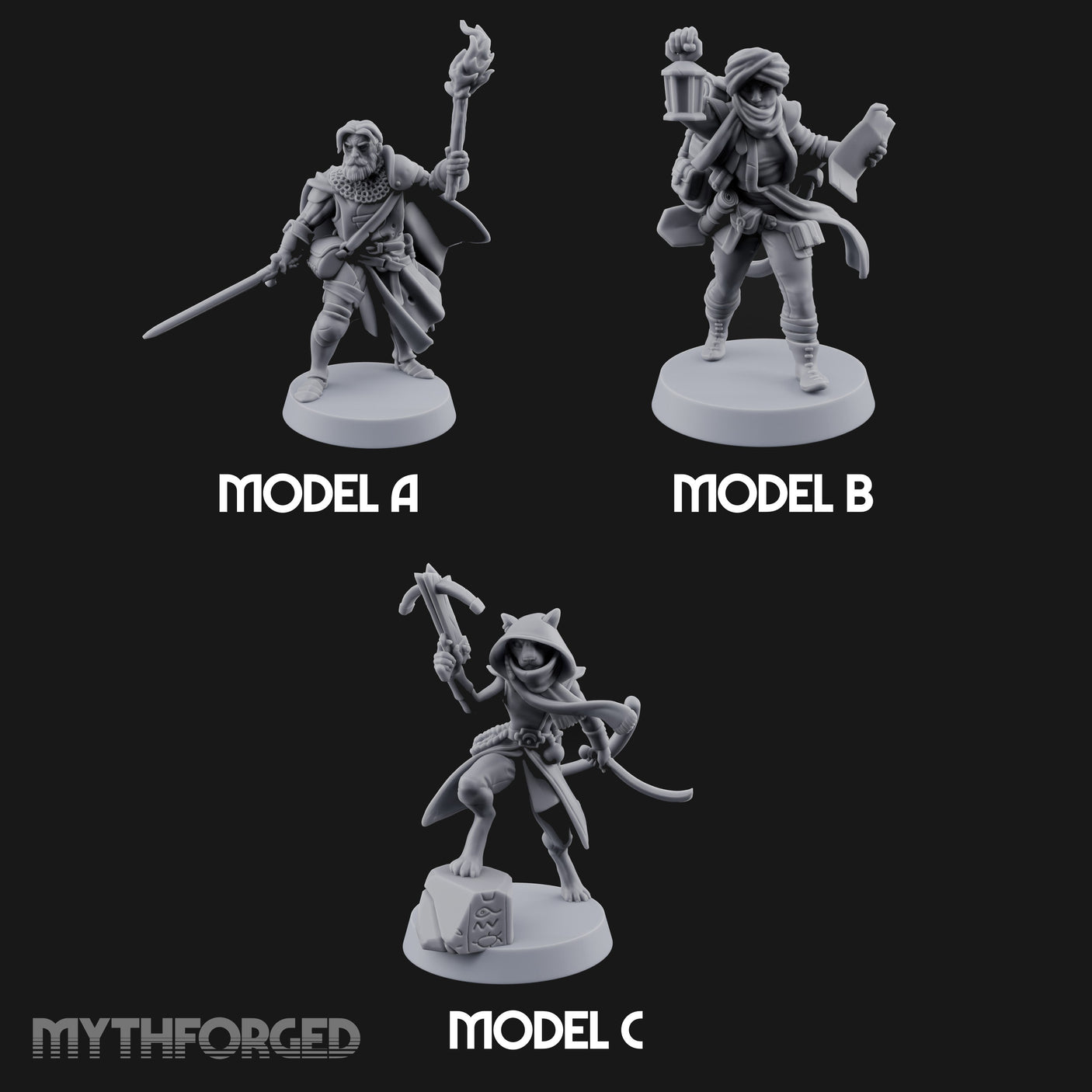 Torch And Map Bearing Tomb Raiders Miniature for Dungeons and Dragons, Pathfinder or other TTRPGs