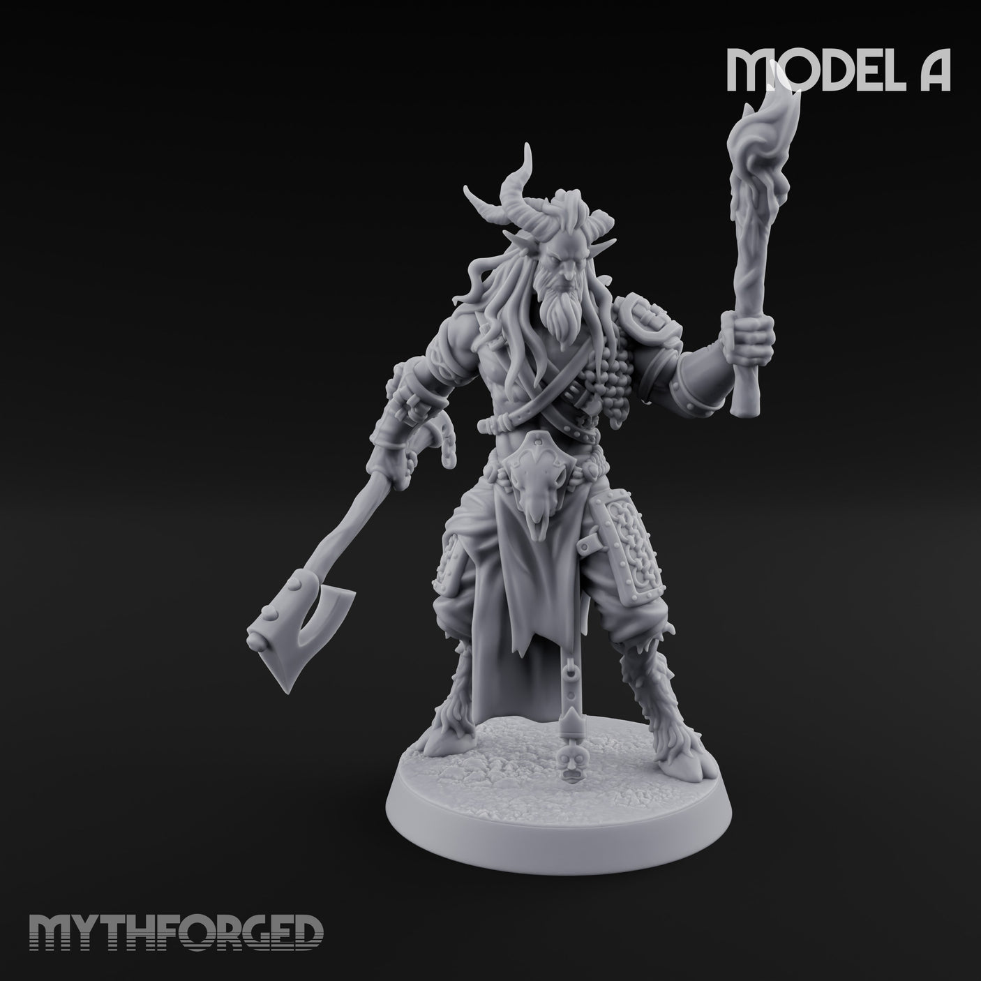 Torch Axe Bearing Saytr Barbarian Shaman A Miniature for Dungeons and Dragons, Pathfinder or other TTRPGs