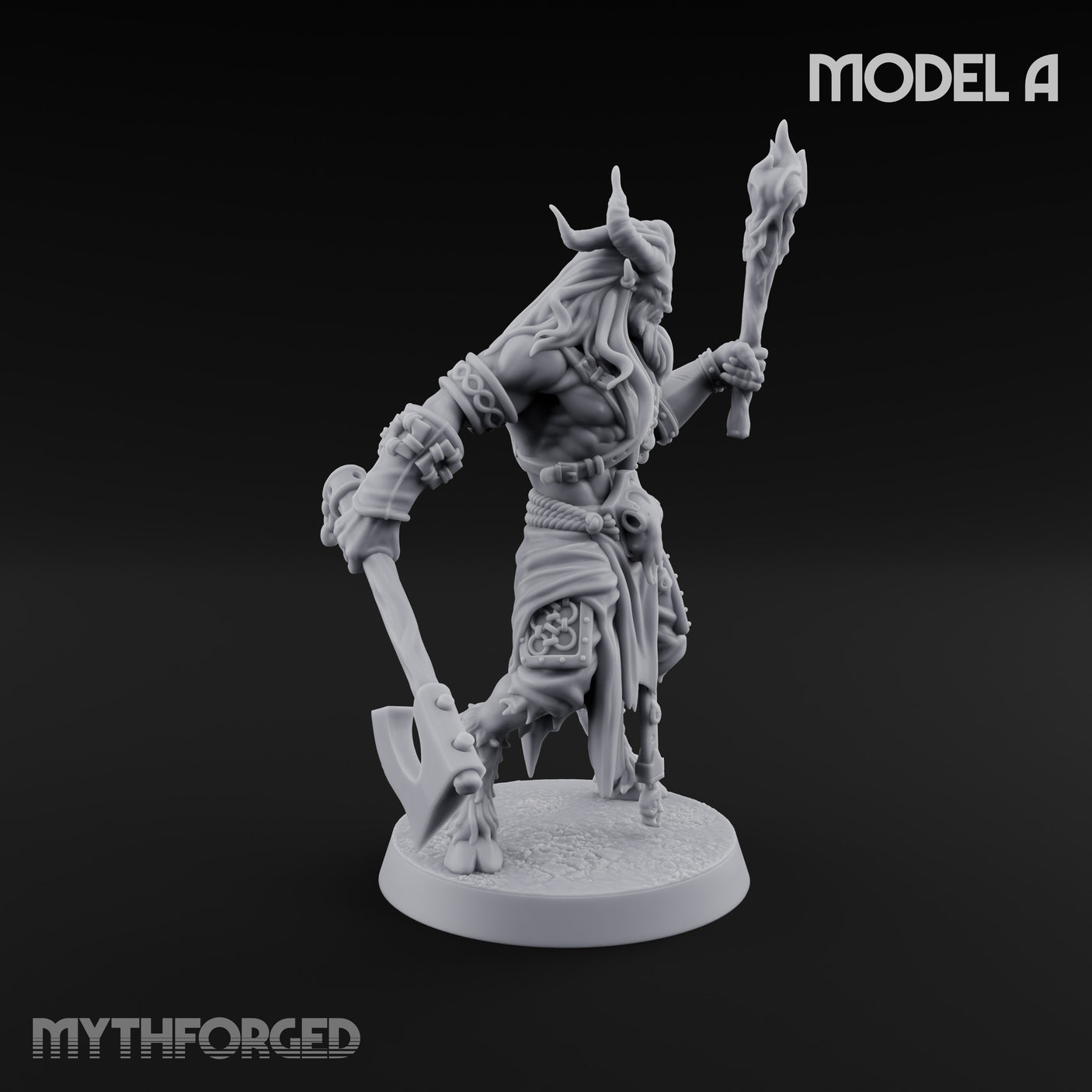 Torch Axe Bearing Saytr Barbarian Shaman A Miniature for Dungeons and Dragons, Pathfinder or other TTRPGs