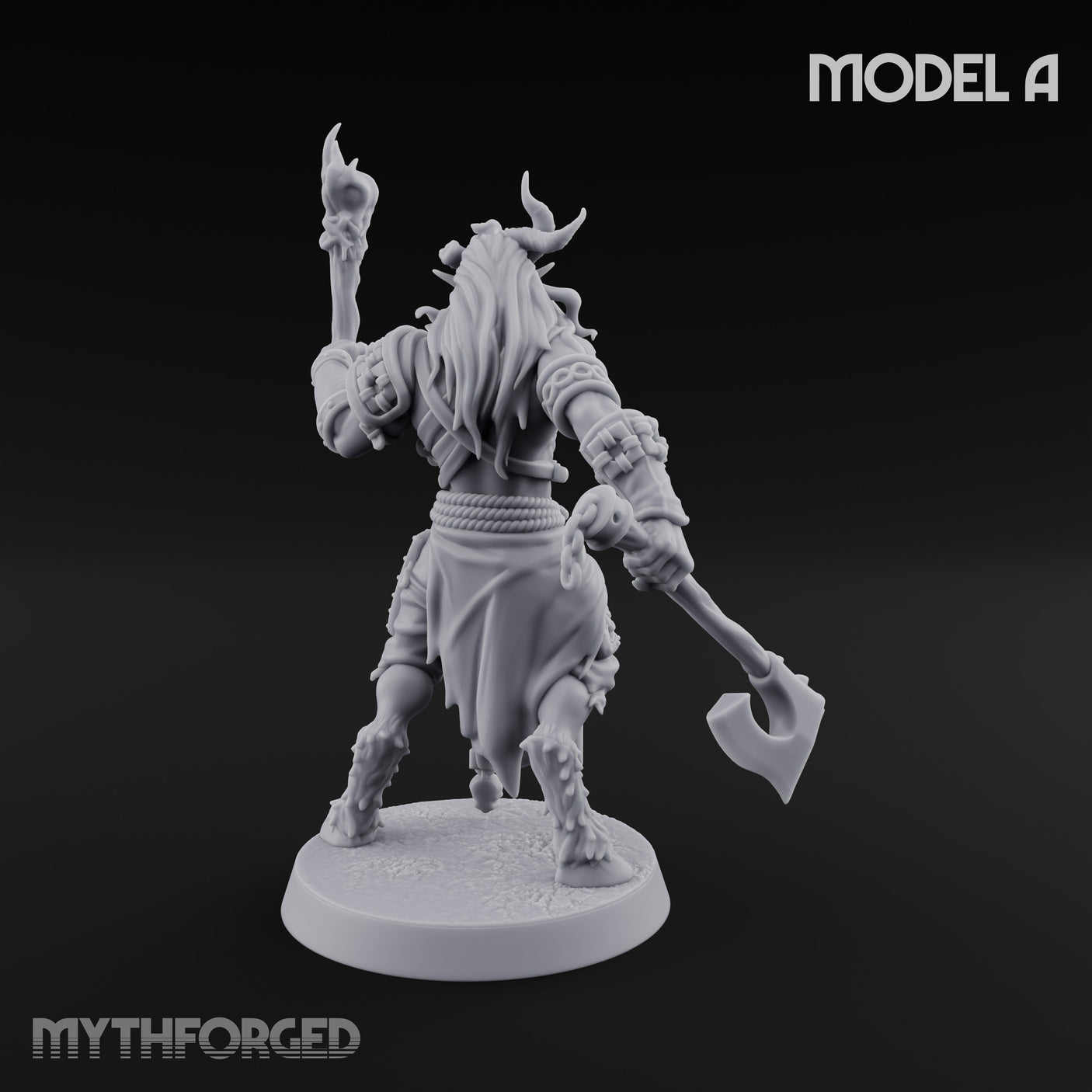 Torch Axe Bearing Saytr Barbarian Shaman A Miniature for Dungeons and Dragons, Pathfinder or other TTRPGs