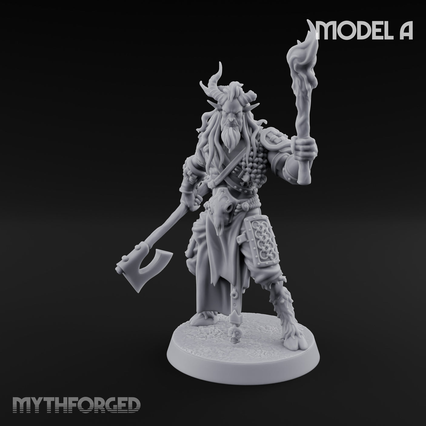 Torch Axe Bearing Saytr Barbarian Shaman A Miniature for Dungeons and Dragons, Pathfinder or other TTRPGs