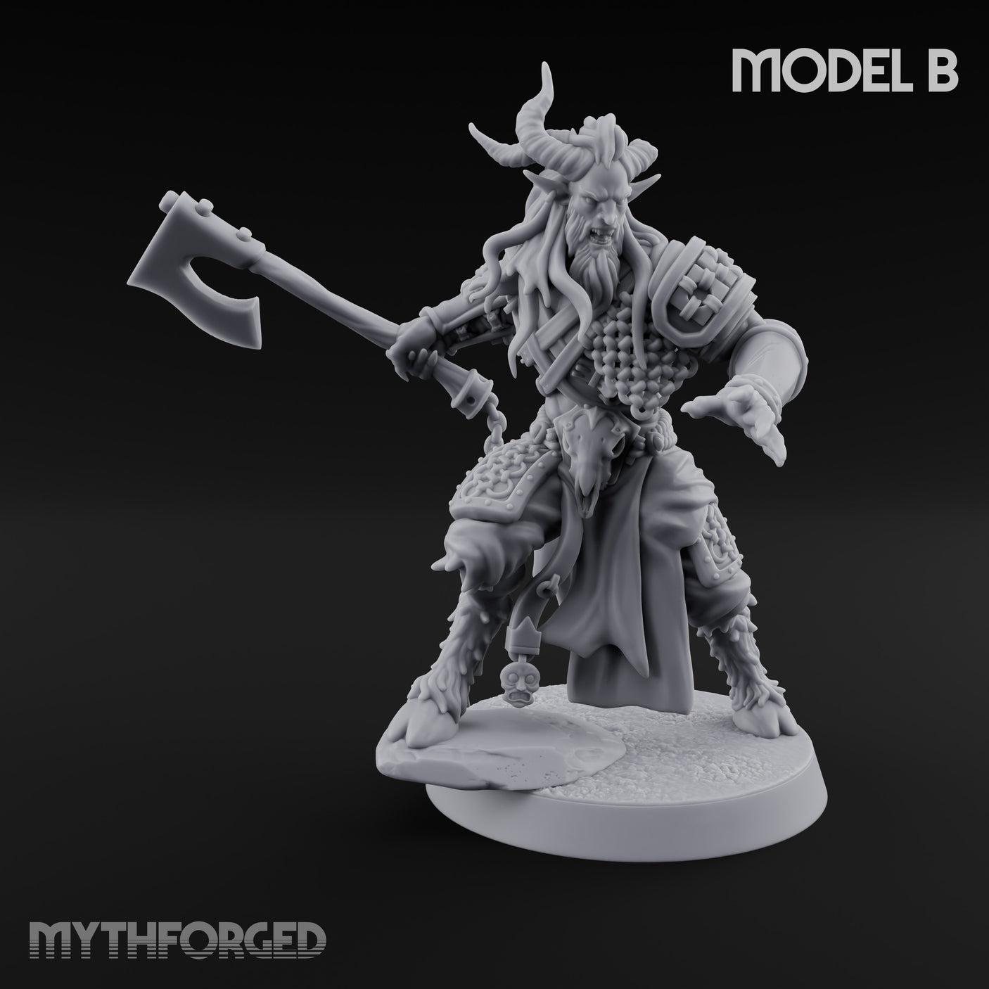 Torch Axe Bearing Saytr Barbarian Shaman B Miniature for Dungeons and Dragons, Pathfinder or other TTRPGs